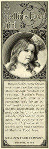 1899 Ad Mellin's Children's Food Dorothy Oliver Girl Health Nutrition LHJ6