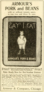 1899 Ad Armour's Pork Beans Tomato Sauce Can Food Boy Handwriting Folding LHJ6