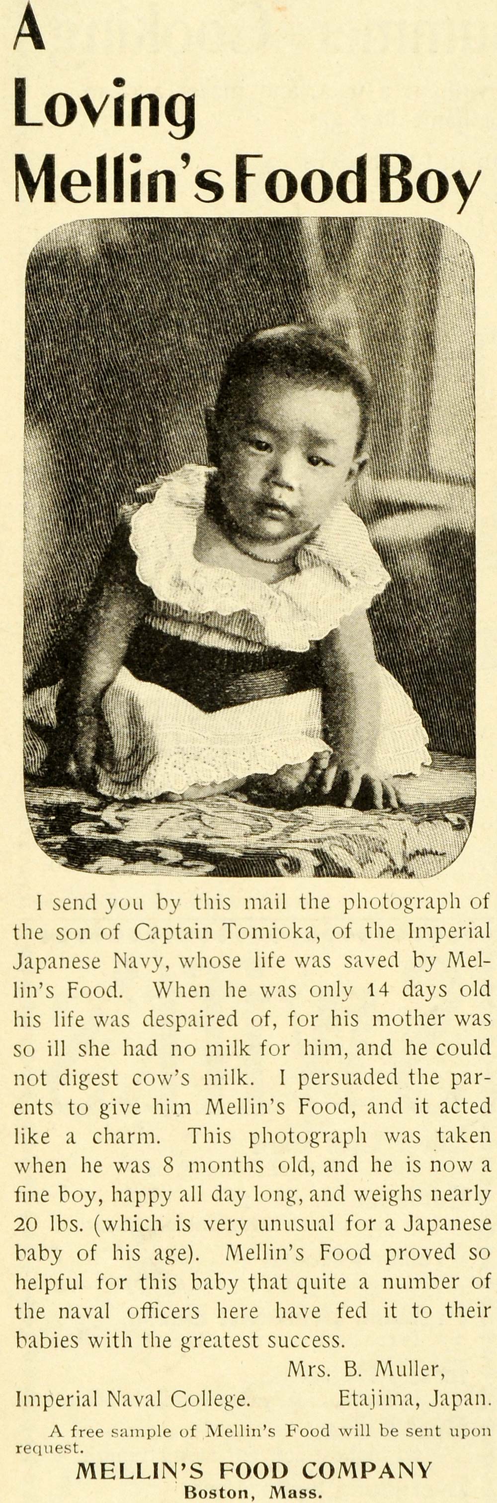 1899 Ad Mellin's Baby Food Captain Tomioka Son Japanese Imperial Navy LHJ6