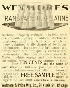 1899 Ad Wetmore Pride Manufacturing Transparent Gelatine Dessert Mold Food LHJ6