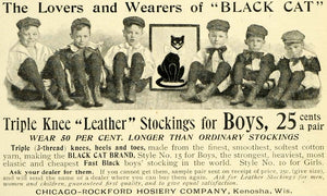 1897 Ad Chicago-Rockford Hosiery Black Cat Leather Knee Stockings Boys LHJ6