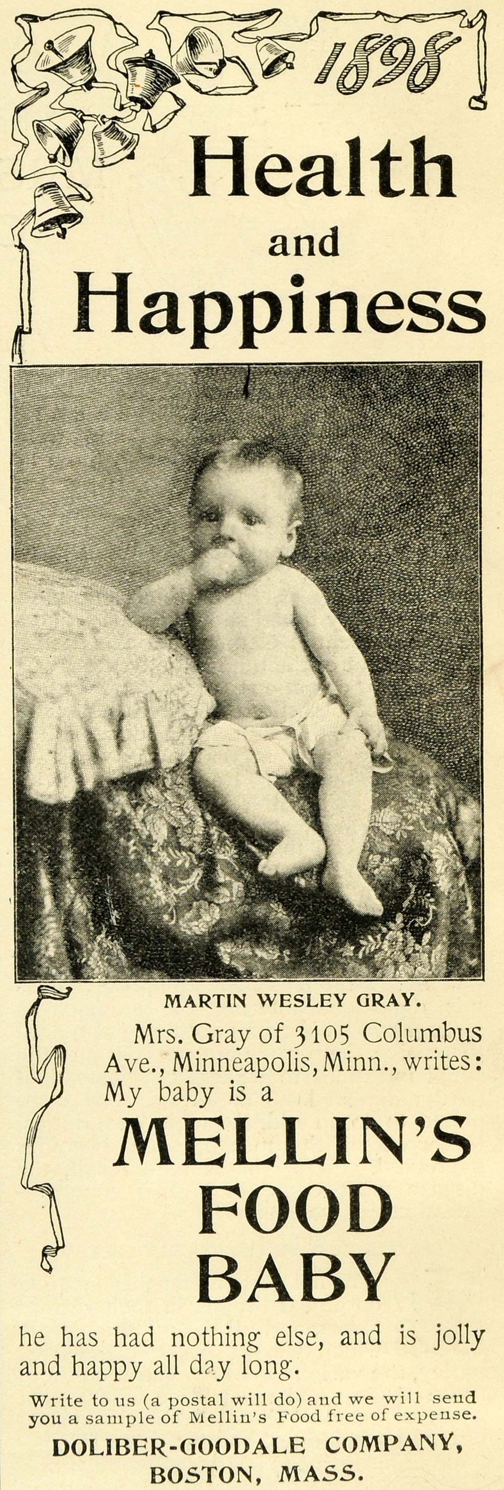 1898 Ad Doliber-Goodale Mellin Baby Food Infant Martin Wesley Gray Diaper LHJ6