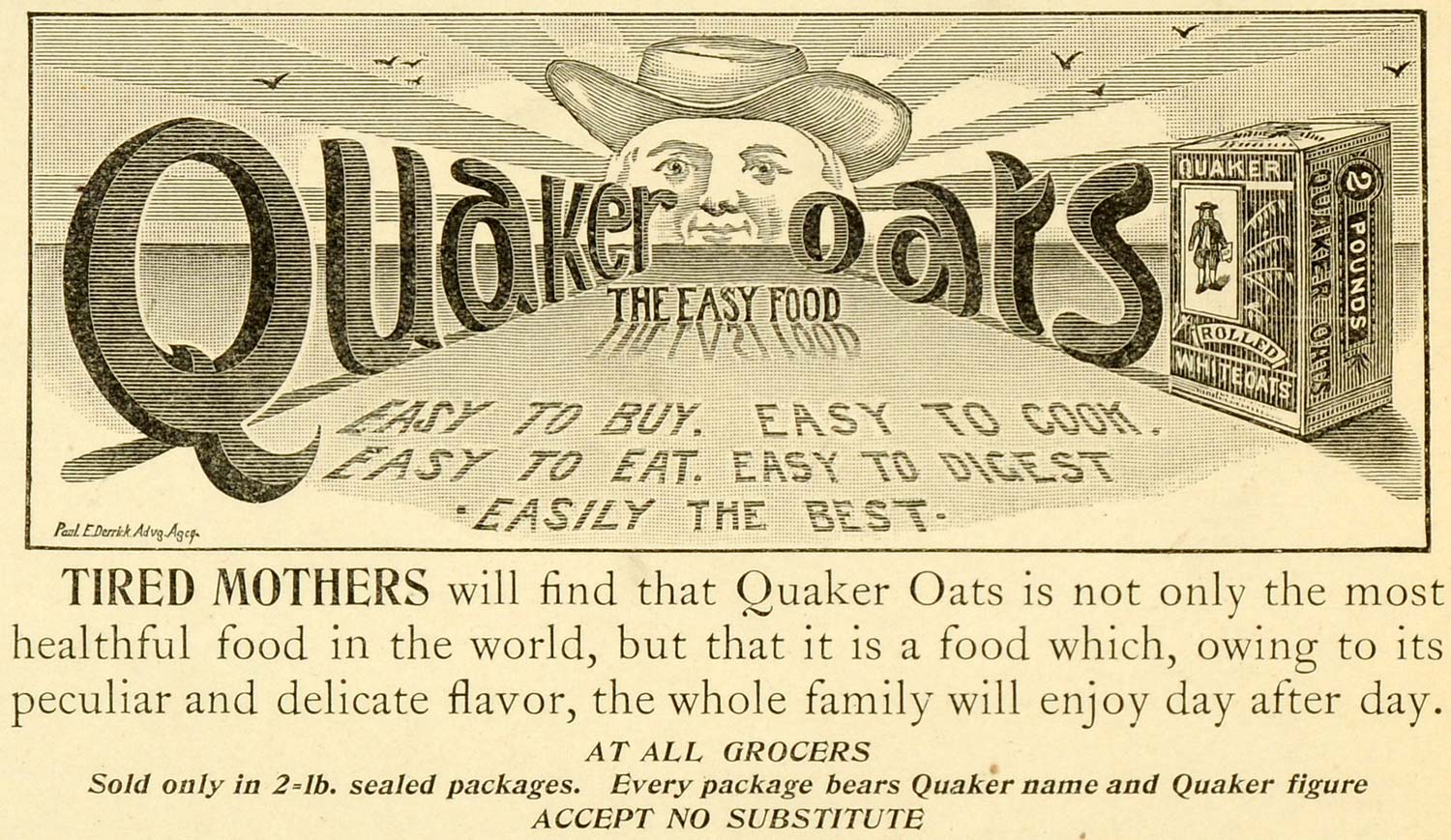 1898 Ad Quaker White Oats Cereal Oatmeal Breakfast Food Sunrise Morning LHJ6