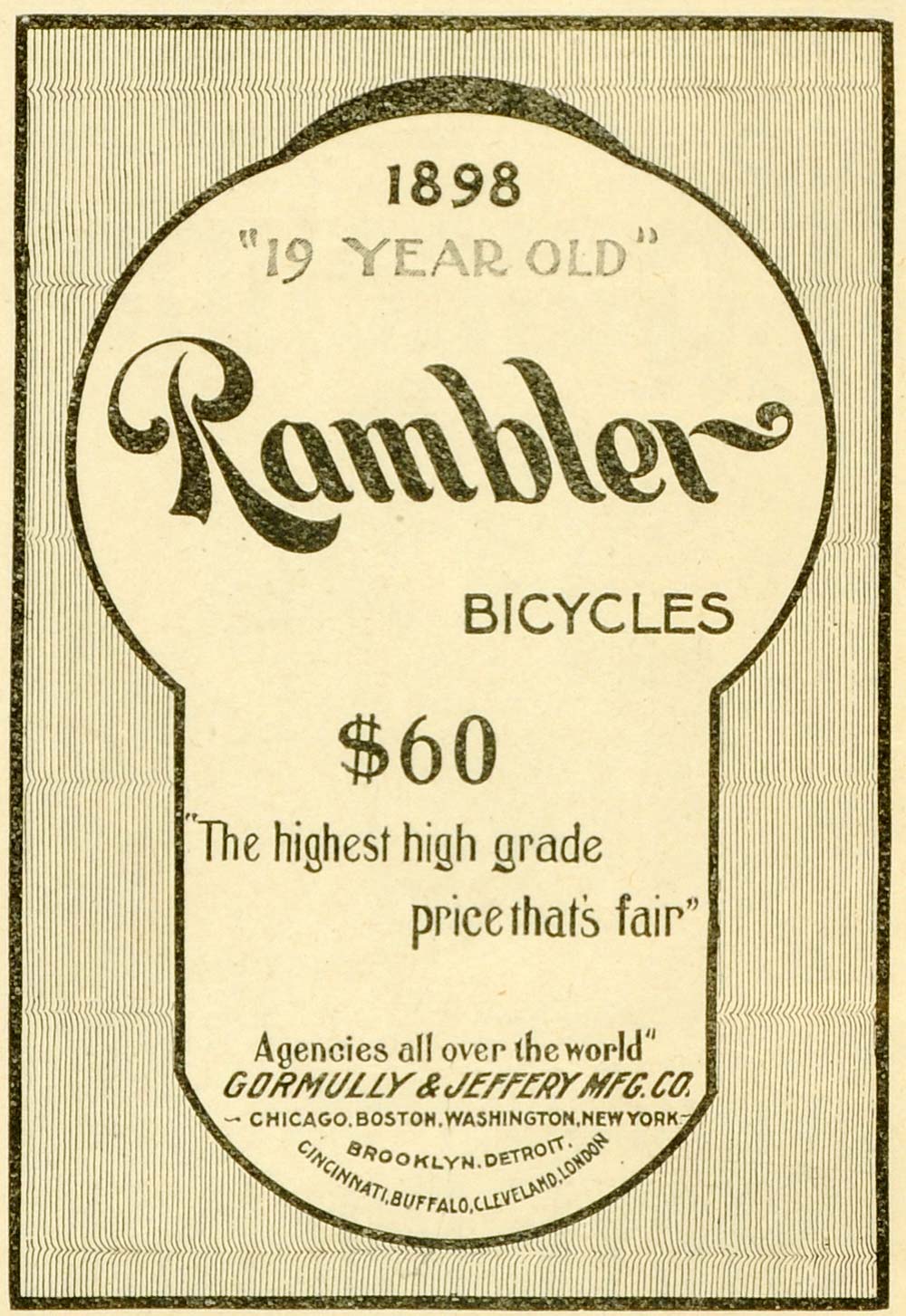 1898 Ad Gormully Jeffrey Manufacturing Rambler Bicycles Agency Transport LHJ6