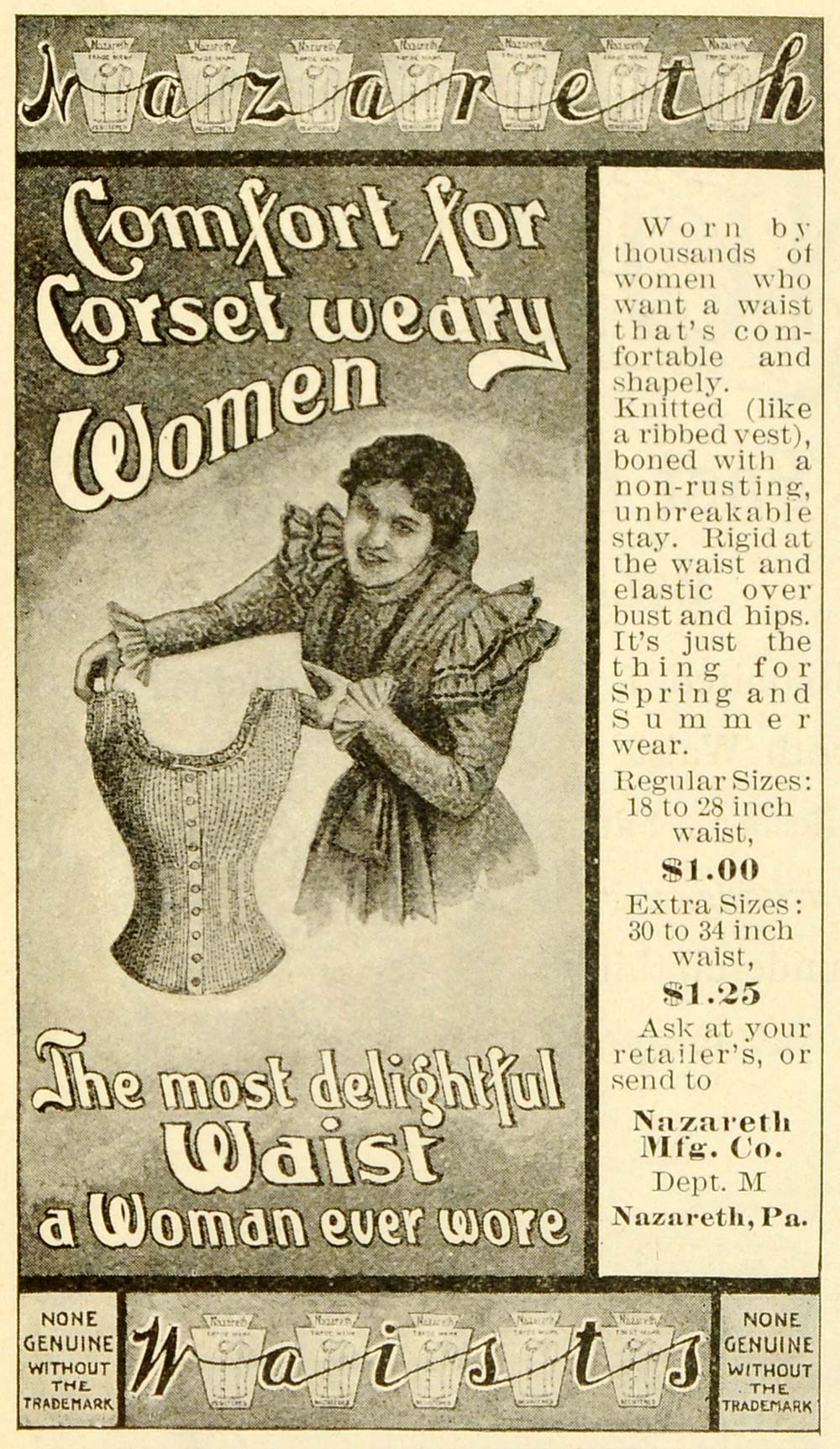 1898 Ad Nazareth Waists Women's Comfortable Corsets Fashion Undergarment LHJ6