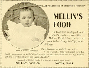 1898 Ad Mellin's Baby Food Marion Isabel Starbird Girl Portrait Growing LHJ6