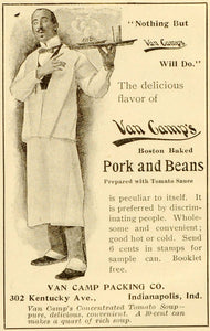 1898 Ad Van Camp's Baked Pork Beans Waiter Platter Server Food Dining LHJ6