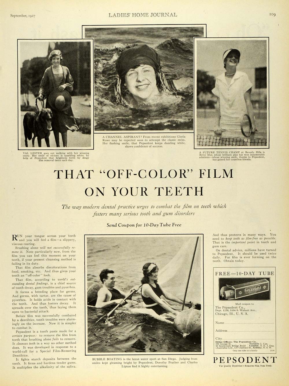1927 Ad Pepsodent Toothpaste Val Lester Betty Mar Rowe Dentifrice Whitener LHJ7