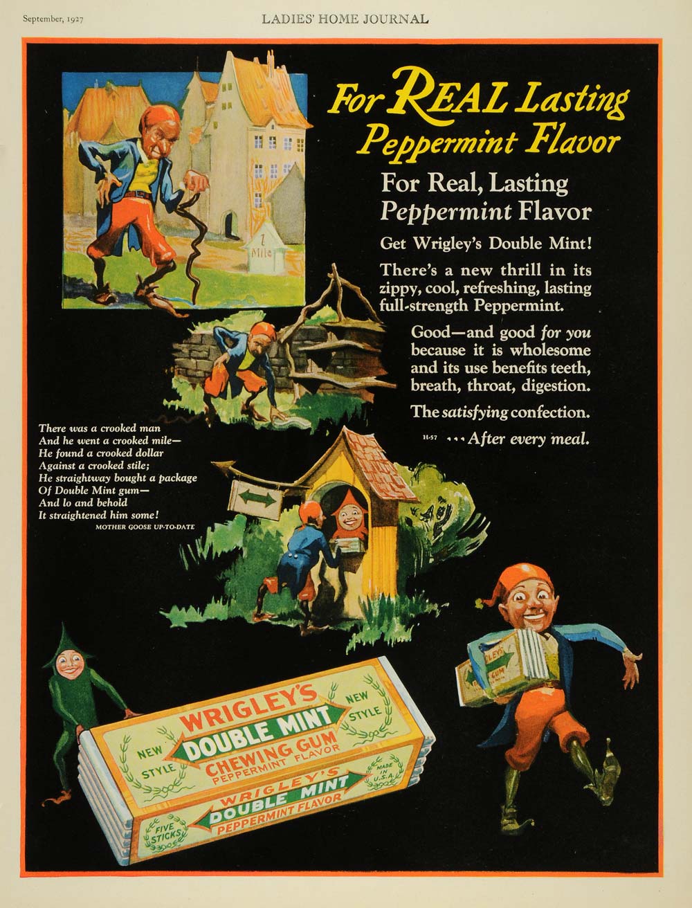 1927 Ad Mother Goose Spearmen Wrigley's Double Mint Gum Peppermint Candy LHJ7