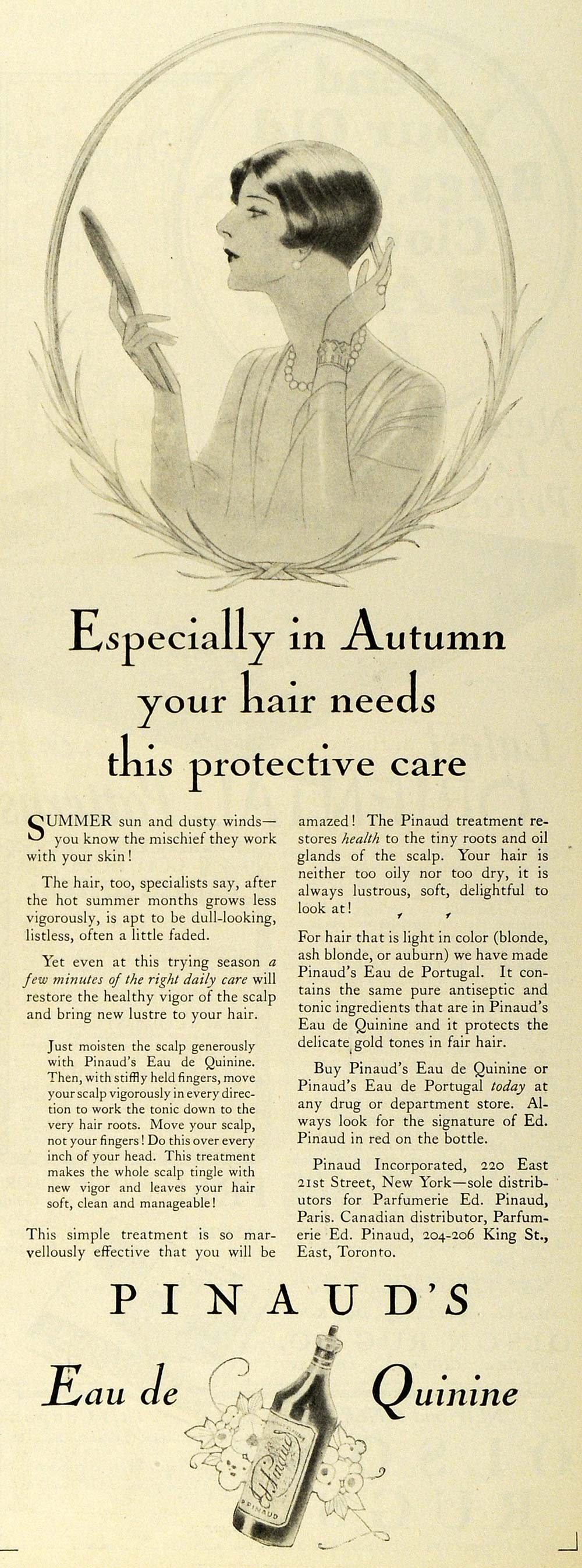 1927 Ad Pinaud's Eau de Quinine Protective Hair Care Hygiene Portugal LHJ7