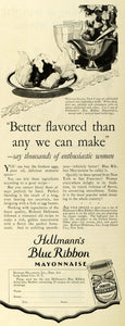 1927 Ad Hellmann's Blue Ribbon Mayonnaise Condiments - ORIGINAL ADVERTISING LHJ7