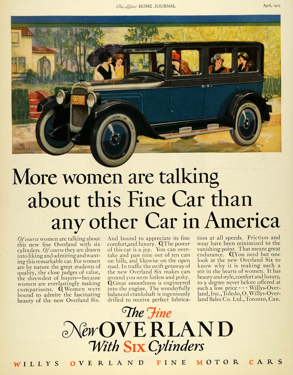 1925 Ad Willys-Overland Blue Automobile Six Cylinder - ORIGINAL ADVERTISING LHJ7