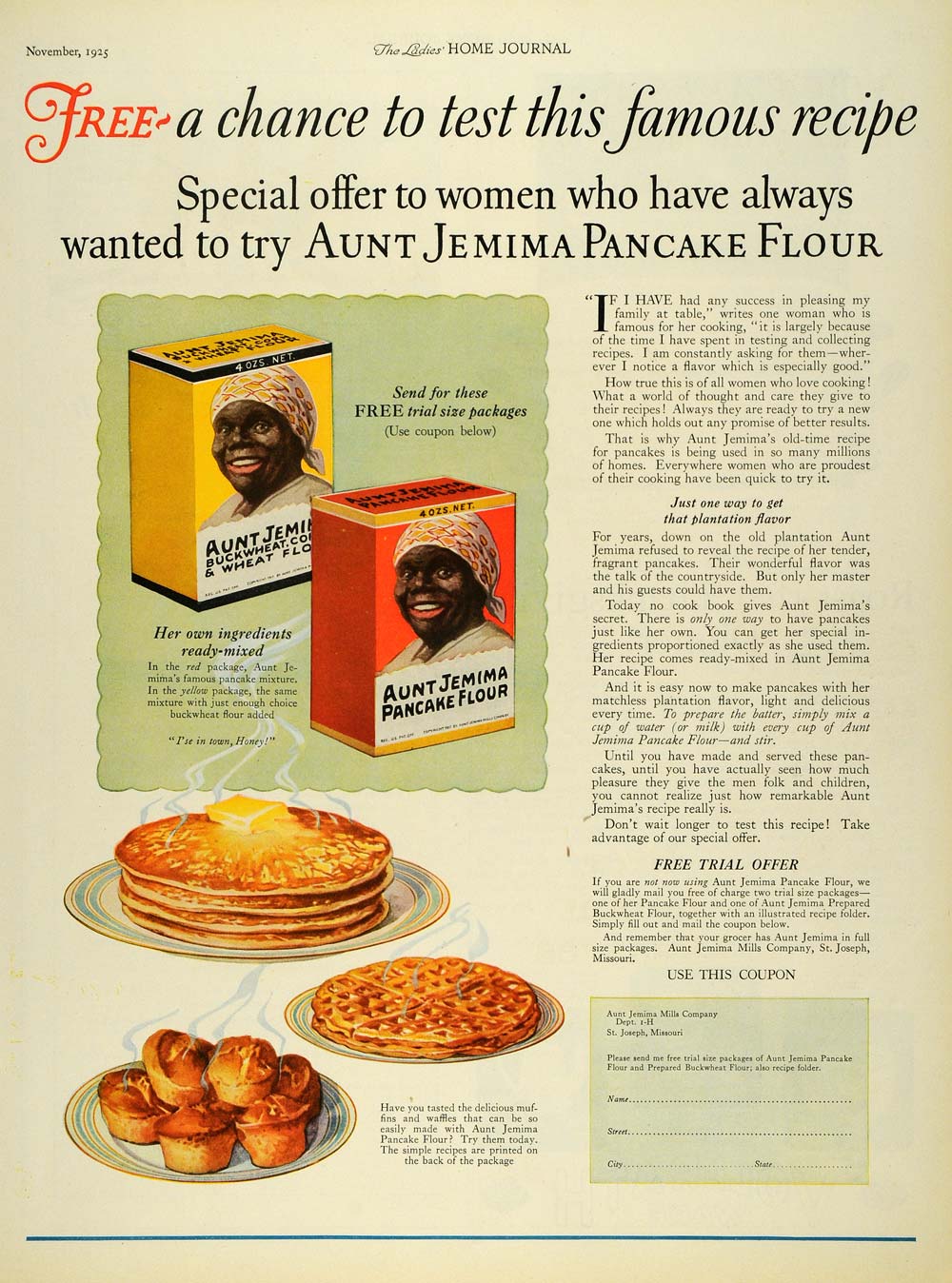 1925 Ad Aunt Jemima Mills Pancake Baking Flour Waffles Muffins Breakfast LHJ7