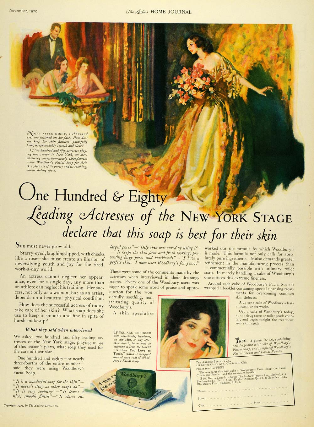 1925 Ad Andrew Jergens Woodbury's Soap Actress Performer Bouquet Stage LHJ7