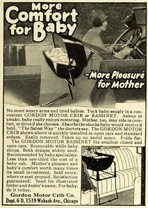 1925 Ad Gordon Baby Infant Motor Crib Car Seat Bassinet Basket Traveling LHJ7