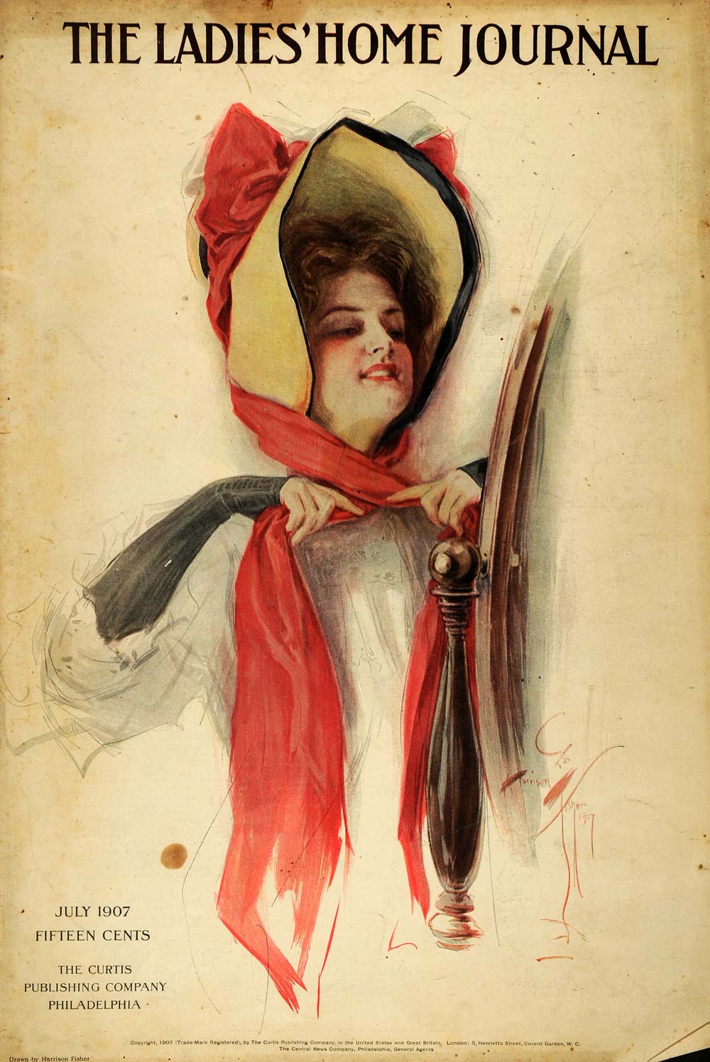 1907 Cover Ladies' Girl Mirror Hat Art Harrison Fisher - ORIGINAL