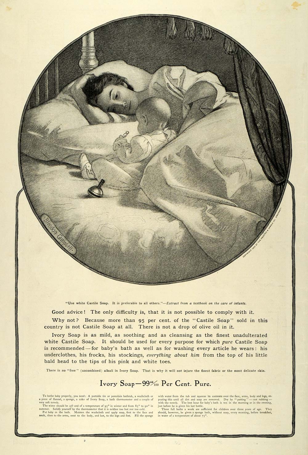 1905 Ad Ivory Soap Mother Baby Bed Art Blendon Campbell - ORIGINAL LHJ7
