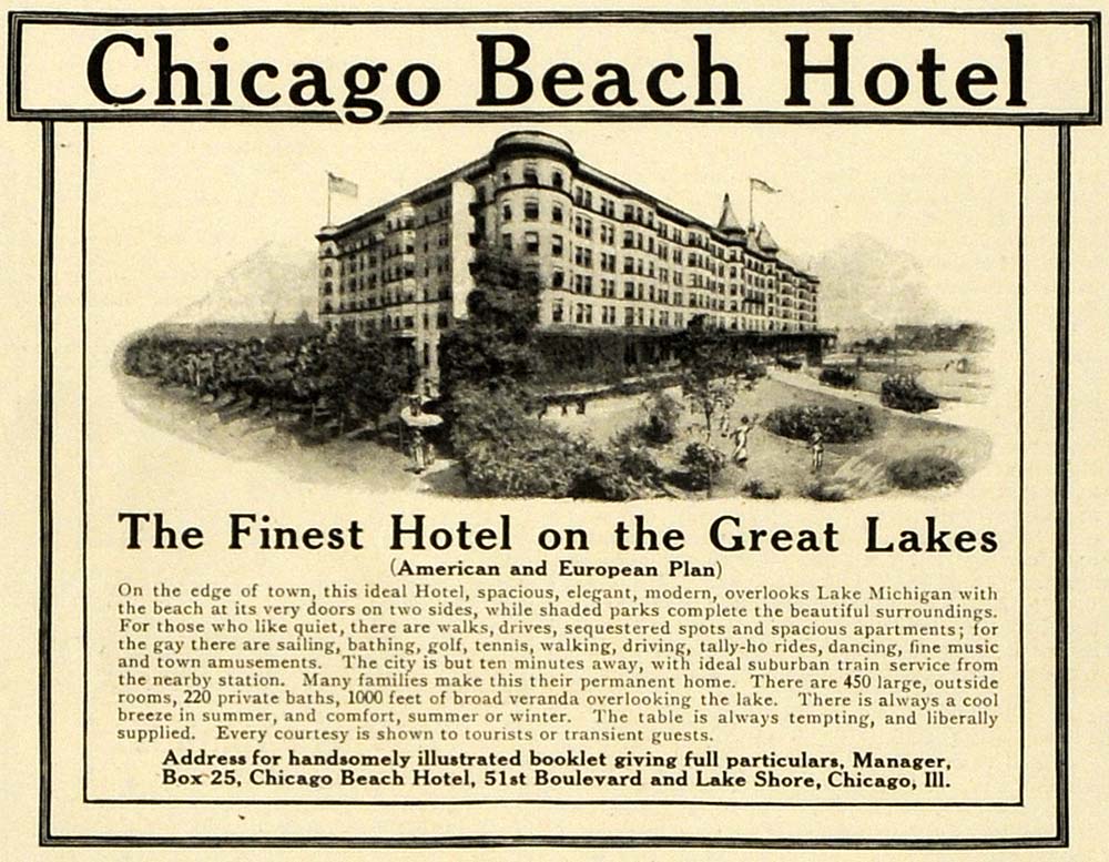 1906 Ad Chicago Beach Hotel Great Lake Michigan Shore - ORIGINAL LHJ7