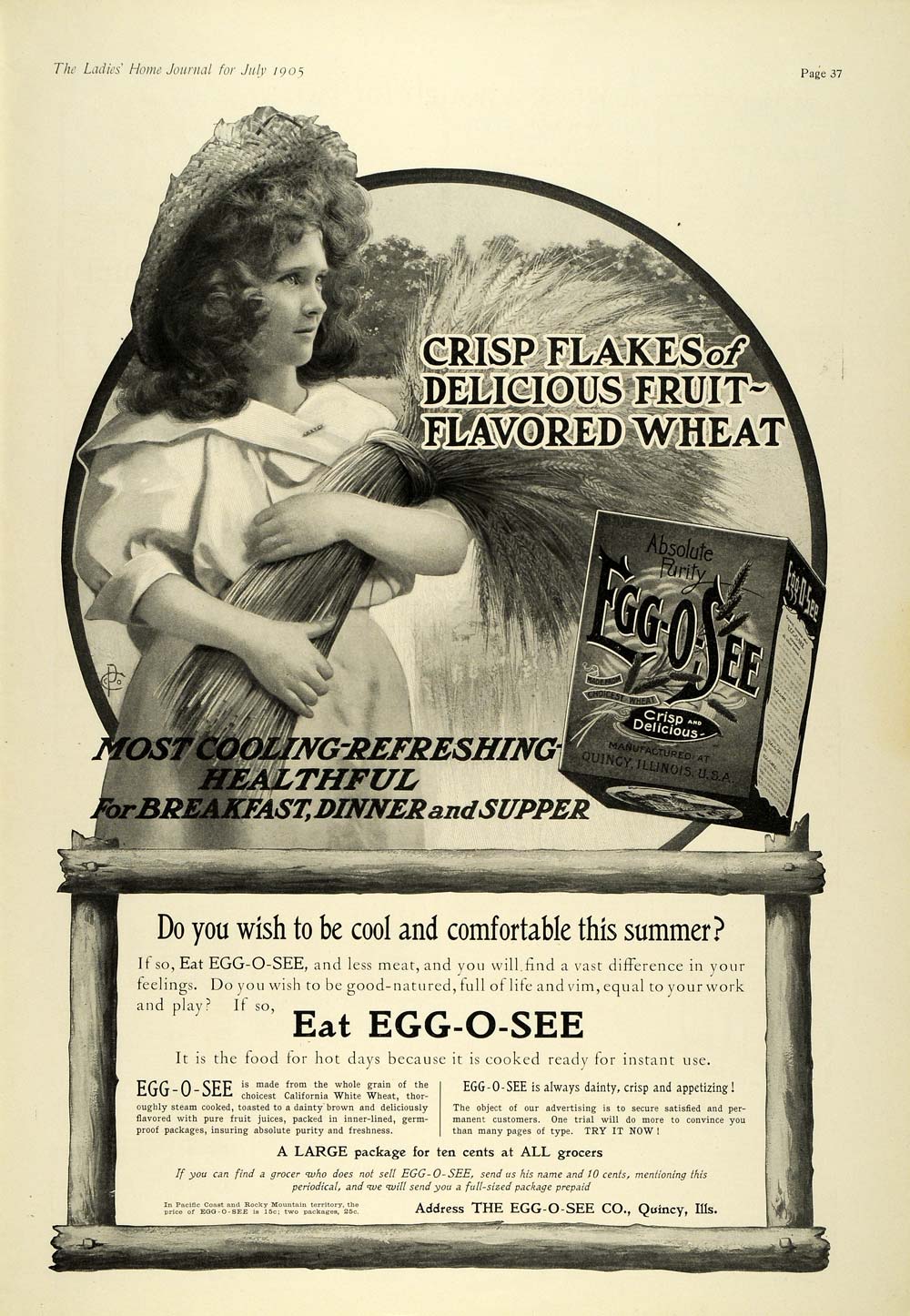 1905 Ad Egg-O-See Crisp Wheat Flakes Girl Bushel Field - ORIGINAL LHJ7