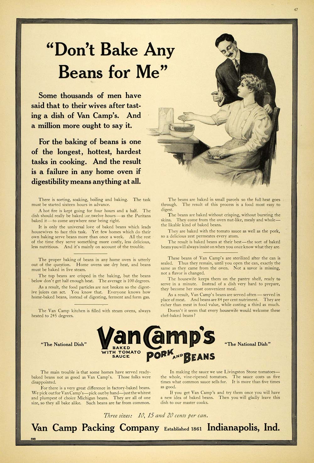 1911 Ad Van Camp Packing Pork Beans Canned Food Husband - ORIGINAL LHJ7