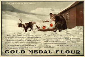 1911 Ad Washburn Gold Medal Flour Winter Sled Reindeer - ORIGINAL LHJ7