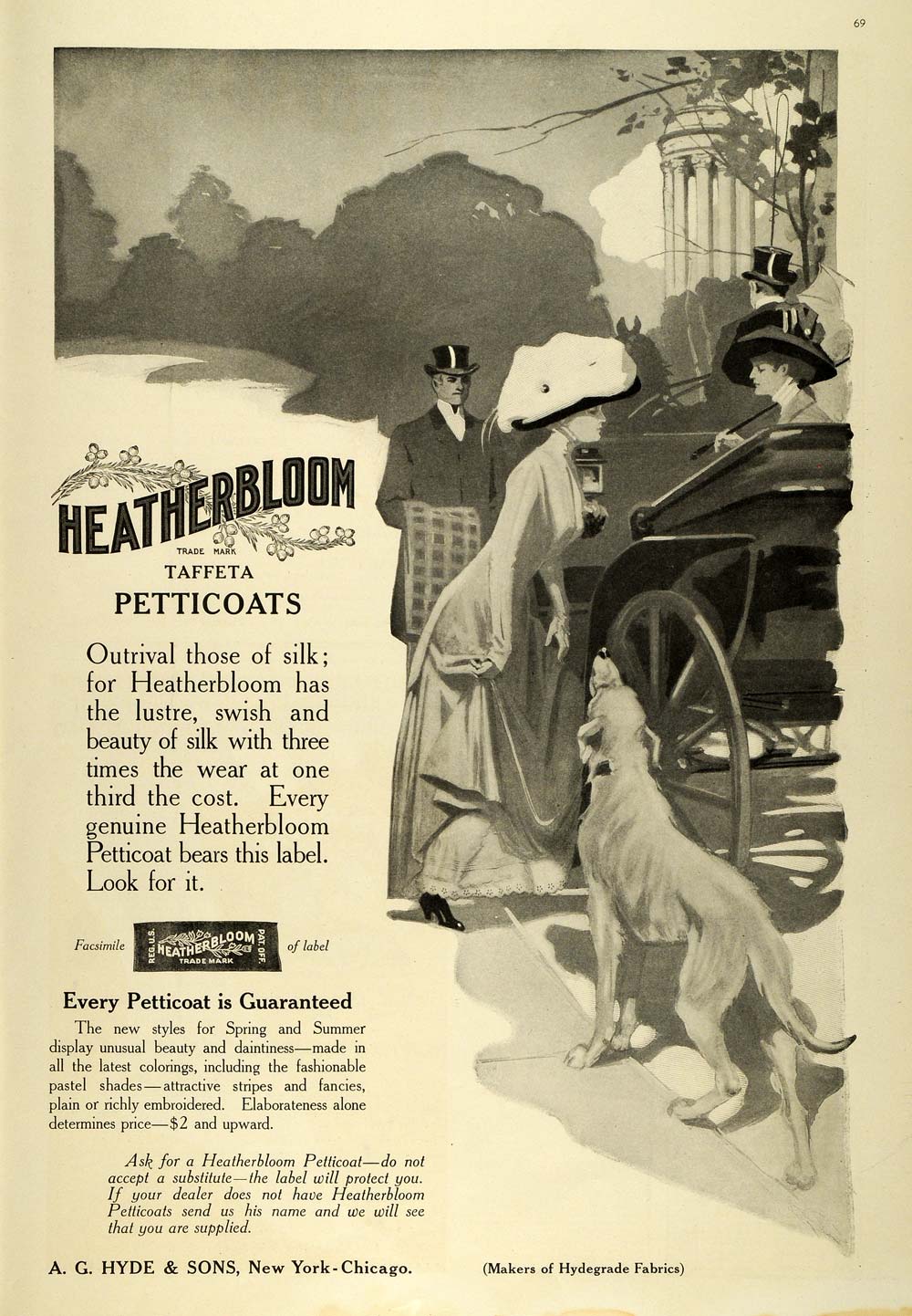 1910 Ad A. G. Hyde Heatherbloom Taffeta Petticoats Fashion Buggy Dog LHJ7