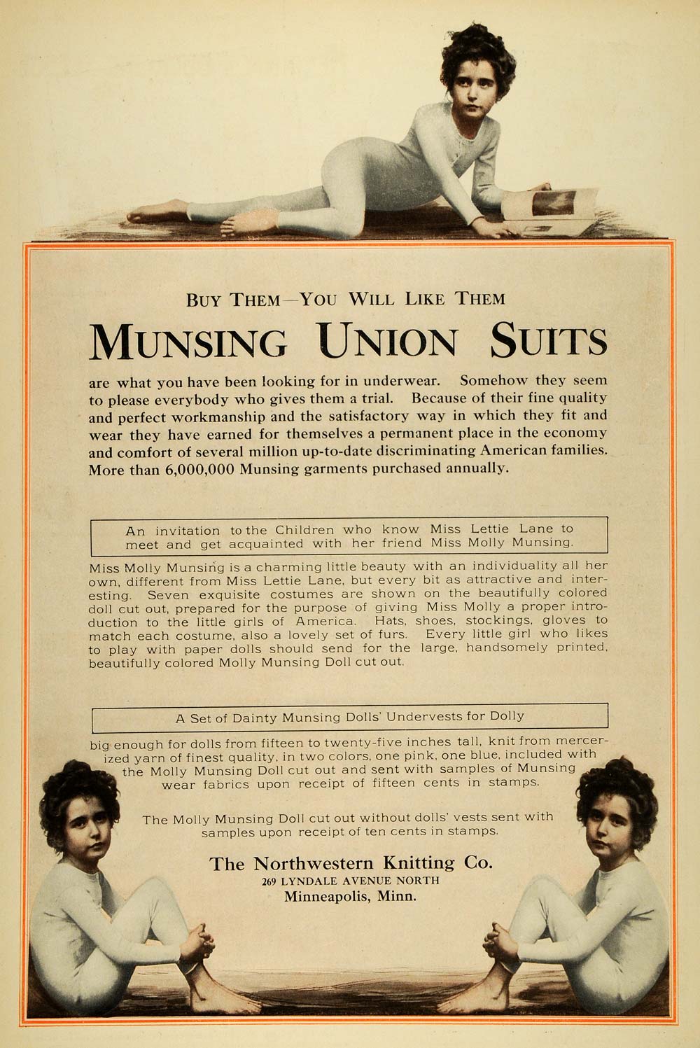 1909 Ad Northwestern Knitting Munsing Underwear Suits Long Johns Girls LHJ7