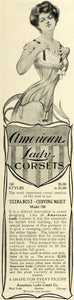 1905 Ad American Lady Corsets Ultra Bust Curving Waist Figure Garter LHJ7