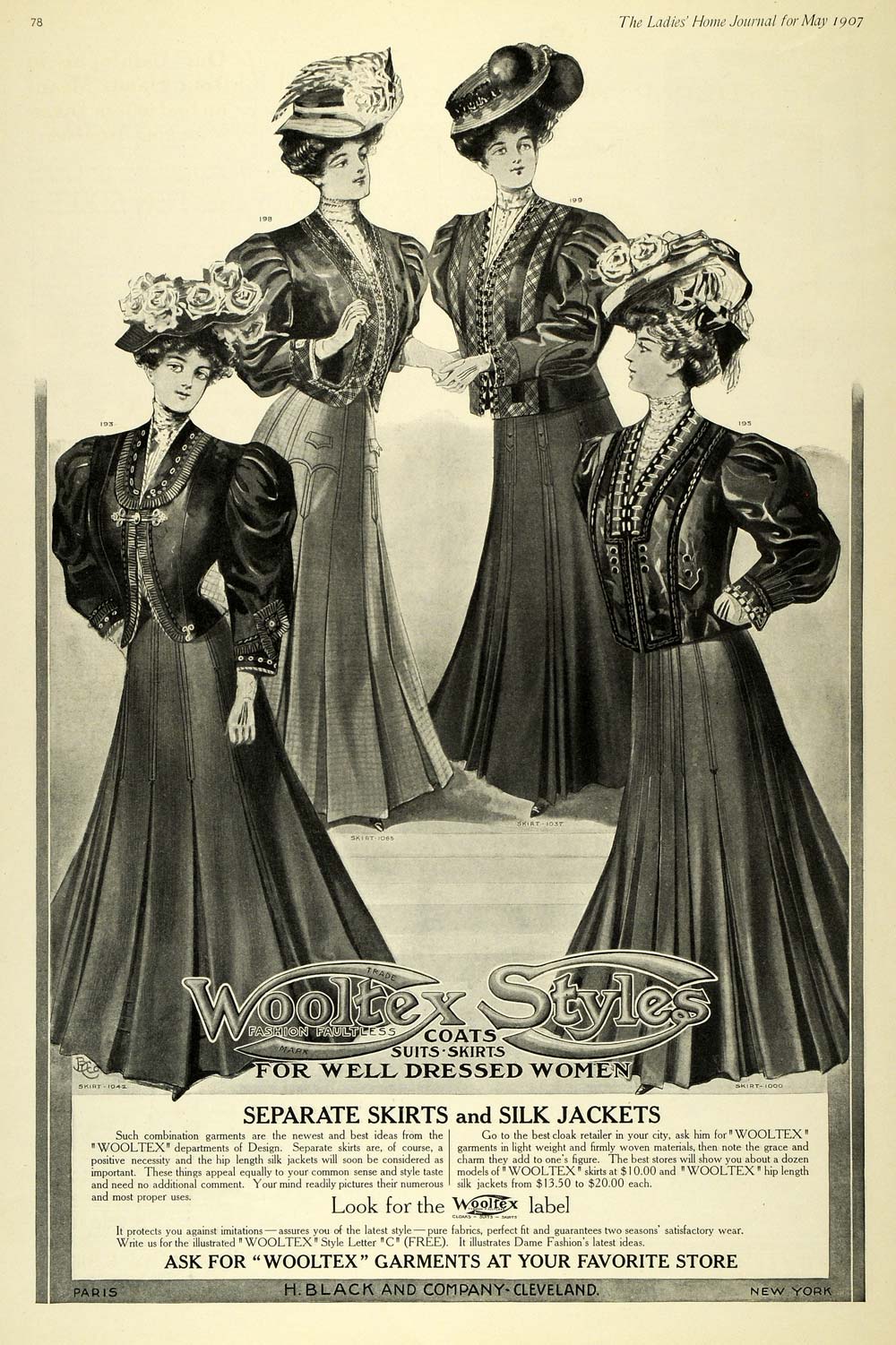 1907 Ad Wooltex Skirts Jackets Edwardian Fashion Hats Women Vintage LHJ7