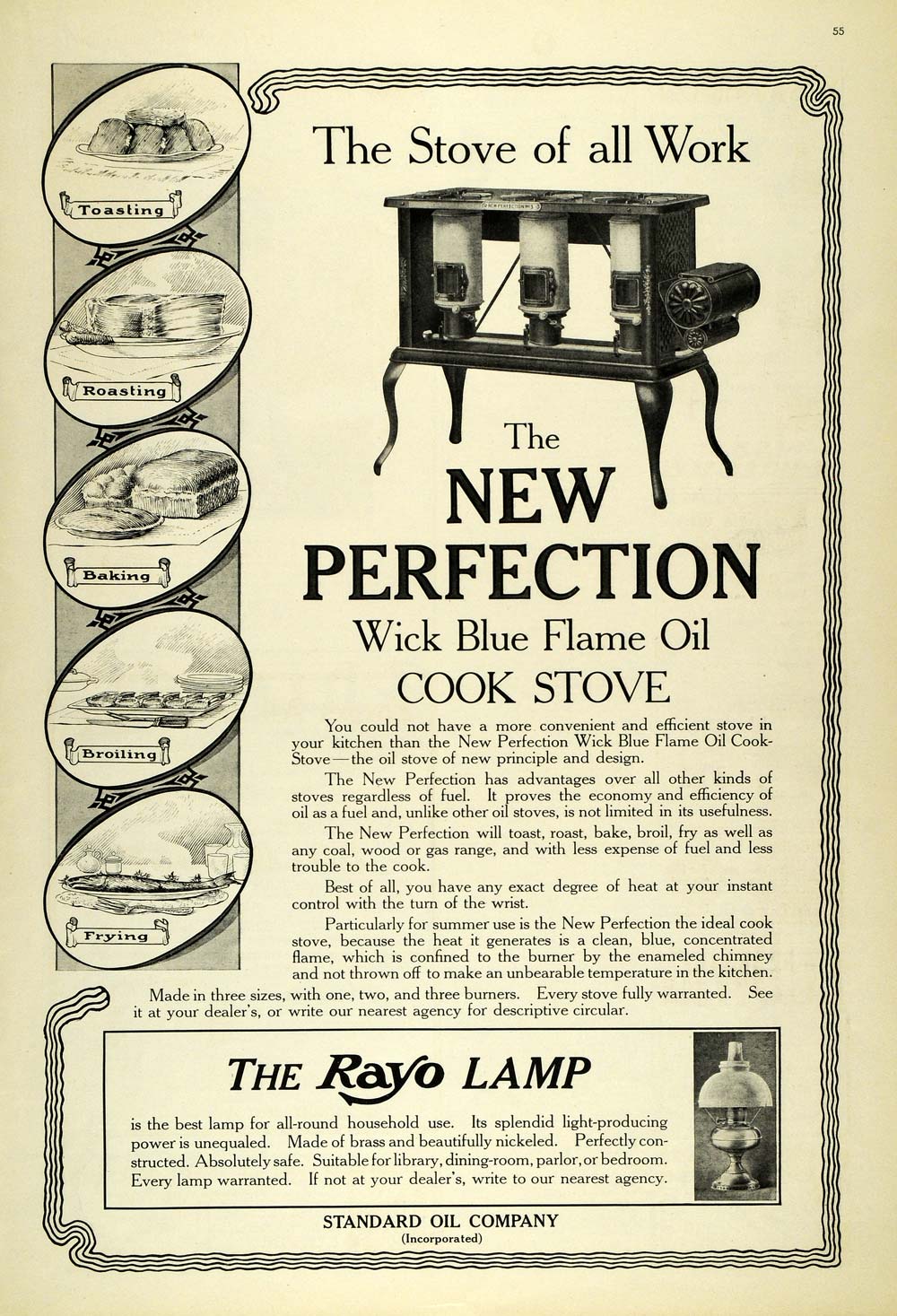 1907 Ad New Perfection Kitchen Cook Stove Standard Oil Wick Blue Flame
