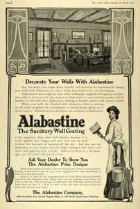 1906 Ad Alabastine Sanitary Wall Covering Paint Brush Living Room Fireplace LHJ7