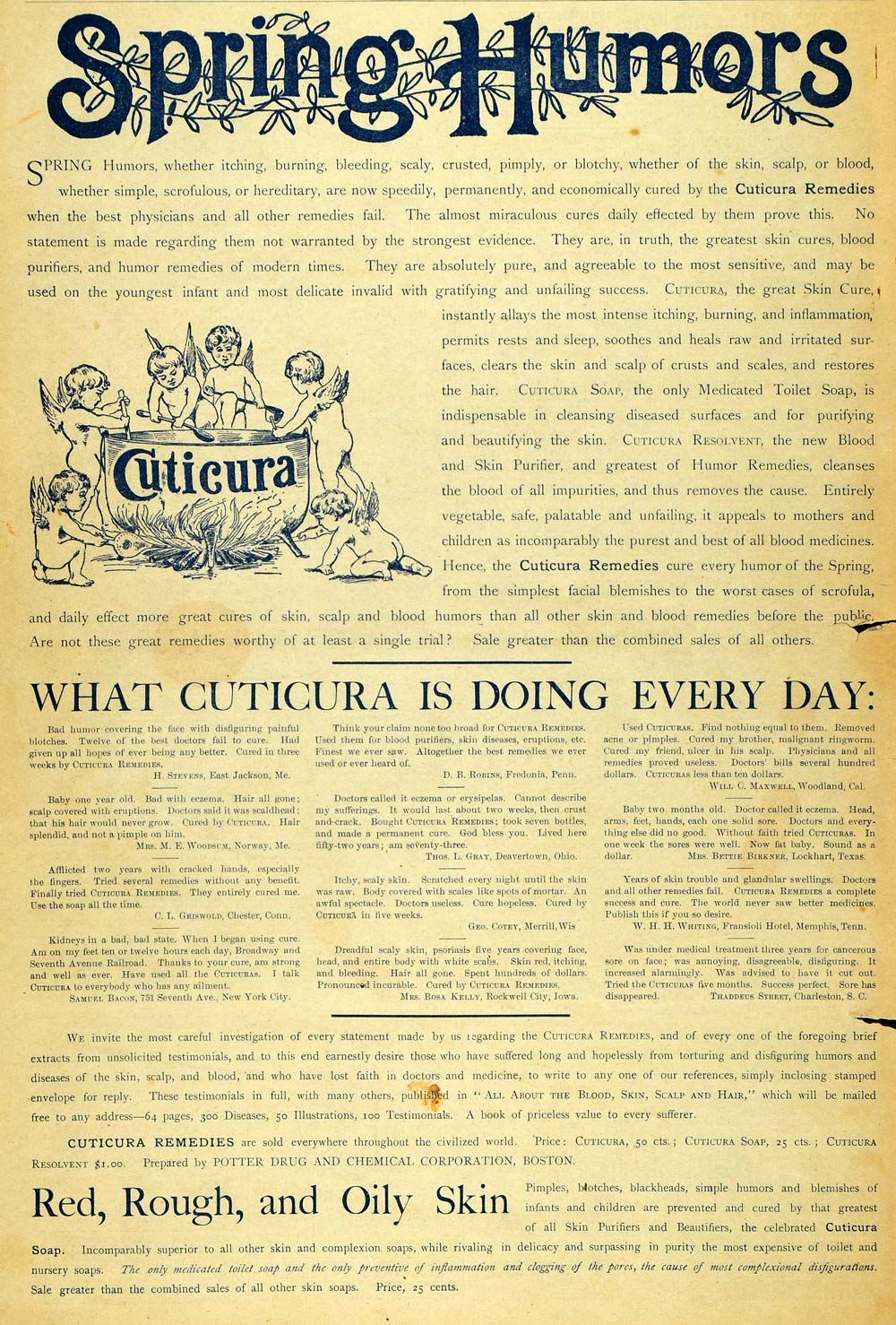 1891 Ad Potter Drug Chemical Spring Humors Skin Cream Soap Lotion Fairies LHJ7