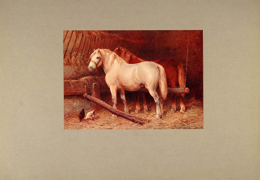 1905 Print Barn Horses Stable Straw Wouterus Verschuur - ORIGINAL LMC1