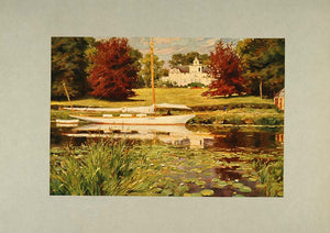 1905 Print Parc House Boat Pond Victor Olivier Gilsoul - ORIGINAL LMC1