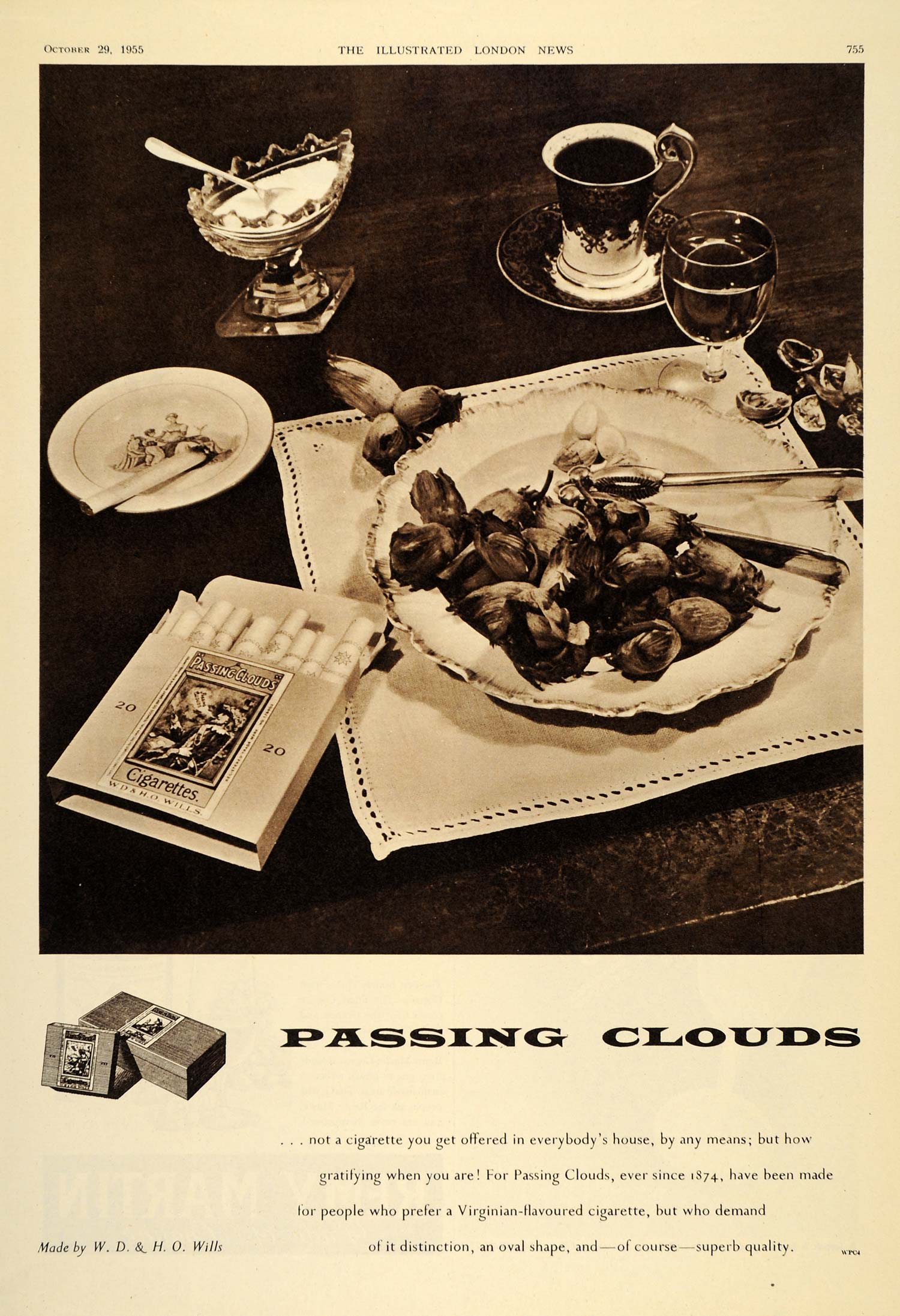 1955 Ad Passing Clouds Cigarettes Mealtime Smoking Dinner Table W.D. H.O LN1