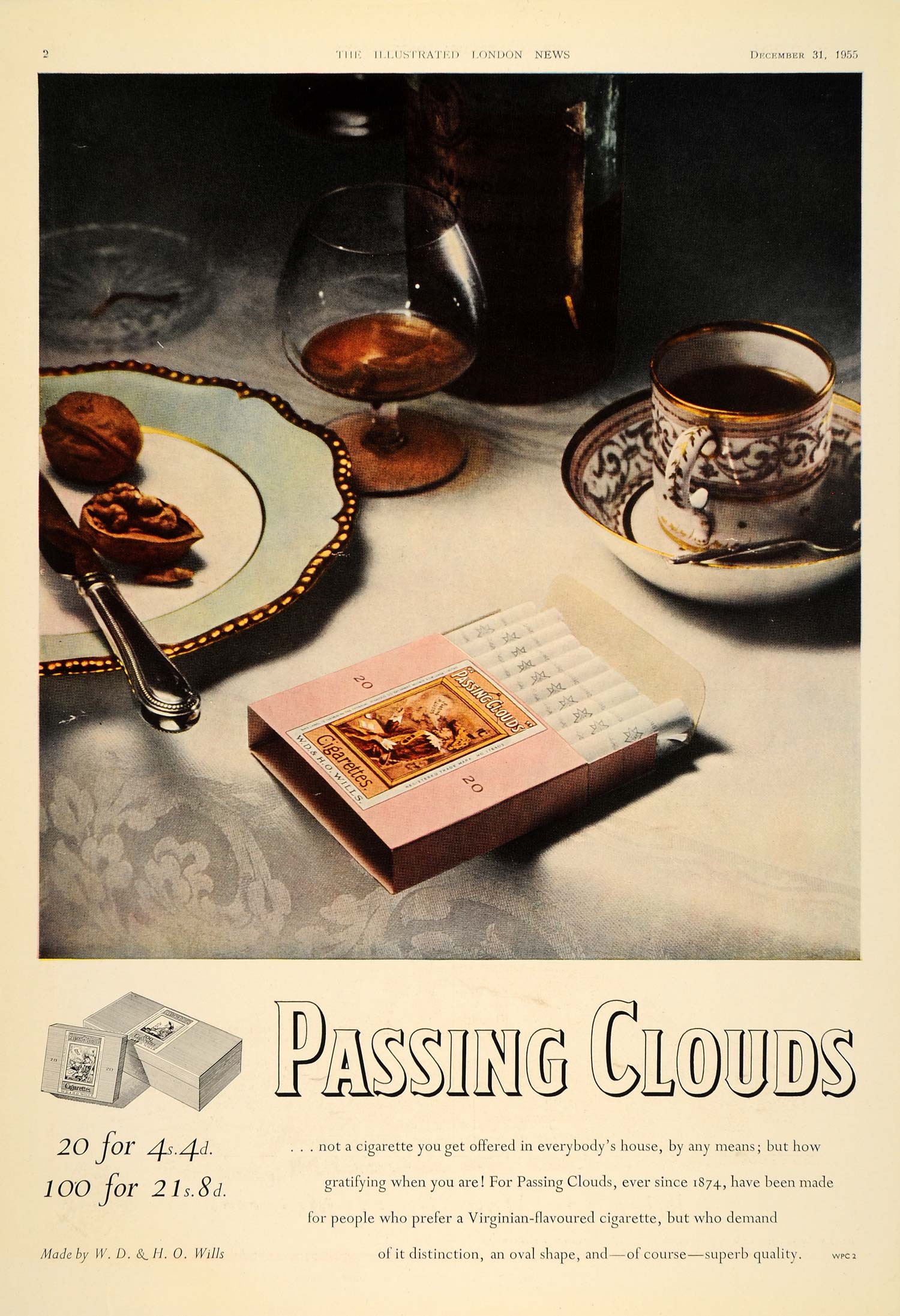 1955 Ad Passing Clouds Cigarettes Box Dining Tablecloth Walnuts Drinks LN1