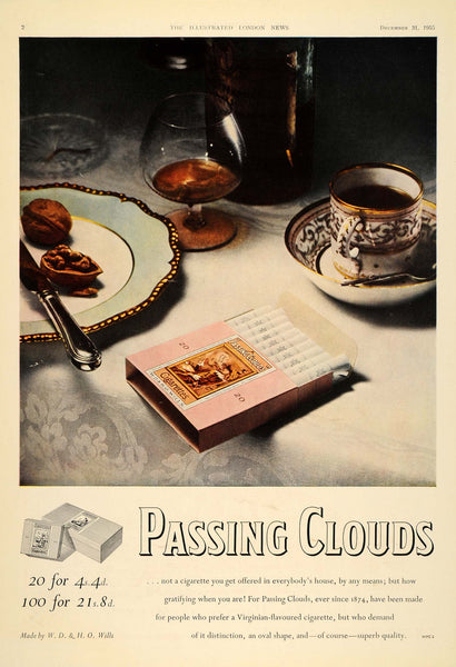 passing cigarette 1955 Ad Passing Clouds Cigarettes Box Dining Tablecloth Walnuts Drinks –  Period Paper Historic Art LLC