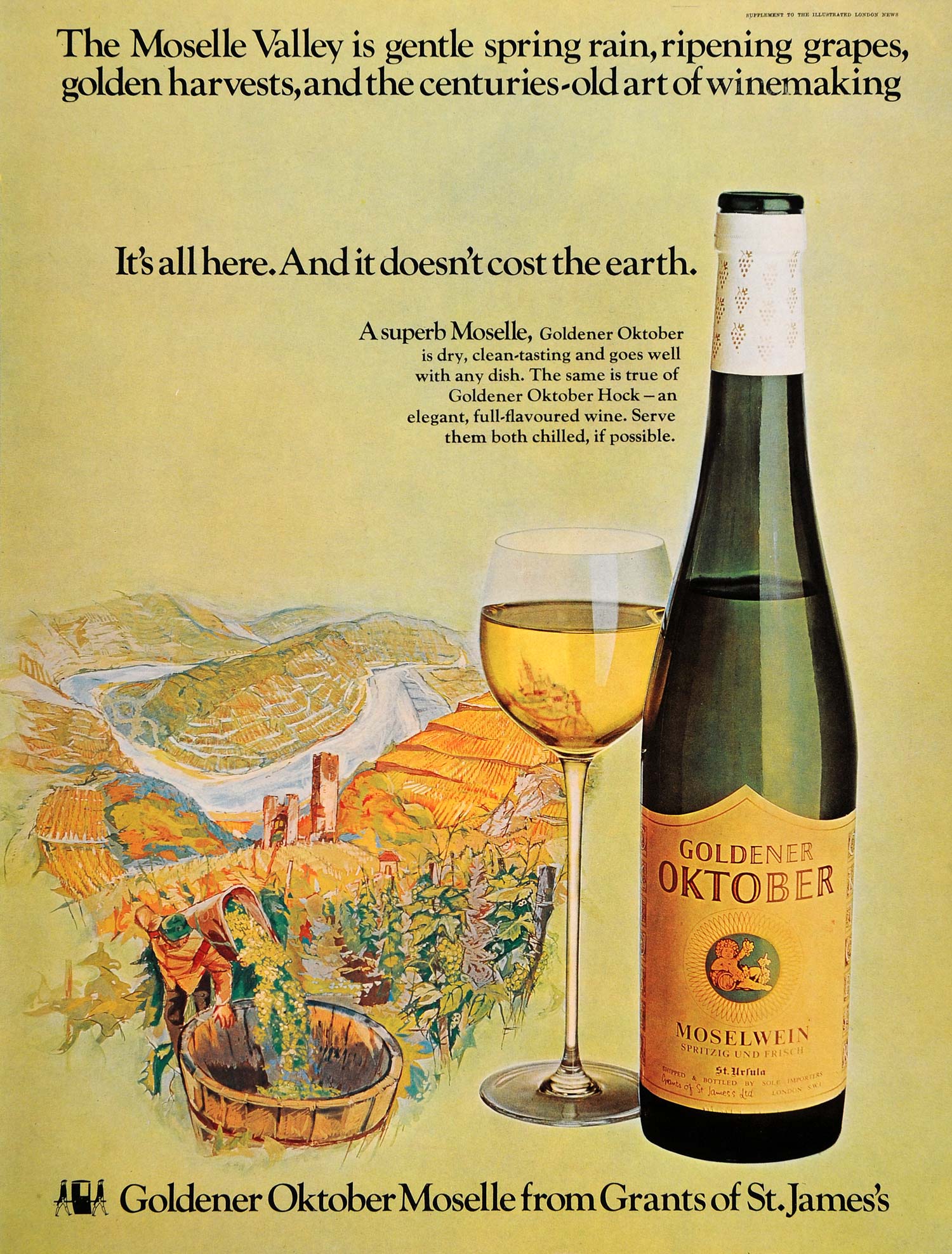 1968 Ad Goldener Oktober Moselle Valley Moselwein Wine - ORIGINAL LN1