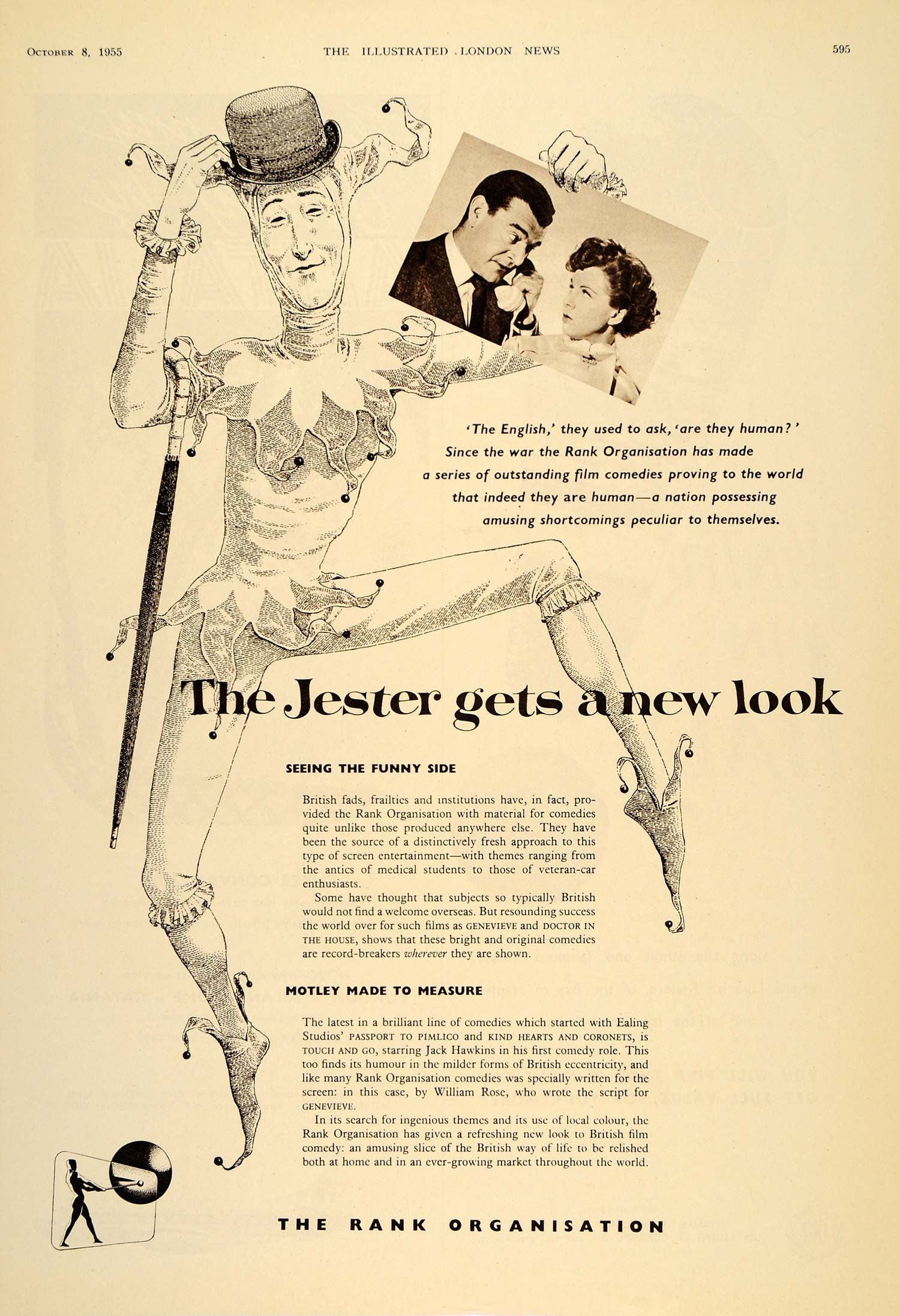 1955 Ad J. Arthur Rank Organization Jester Film Comedy - ORIGINAL LN1