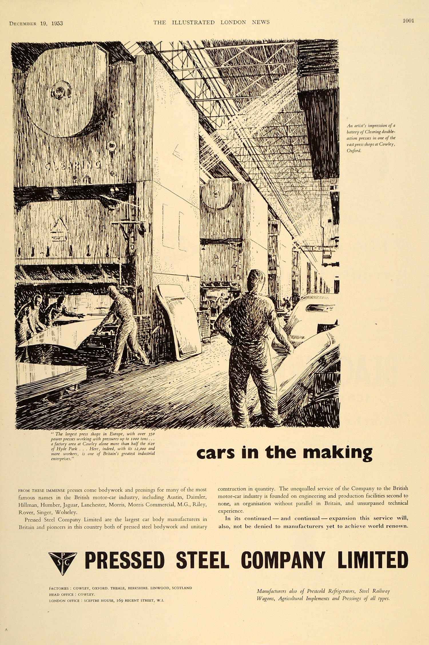 1953 Ad Pressed Steel Company Cowley Oxford England - ORIGINAL ADVERTISING LN1