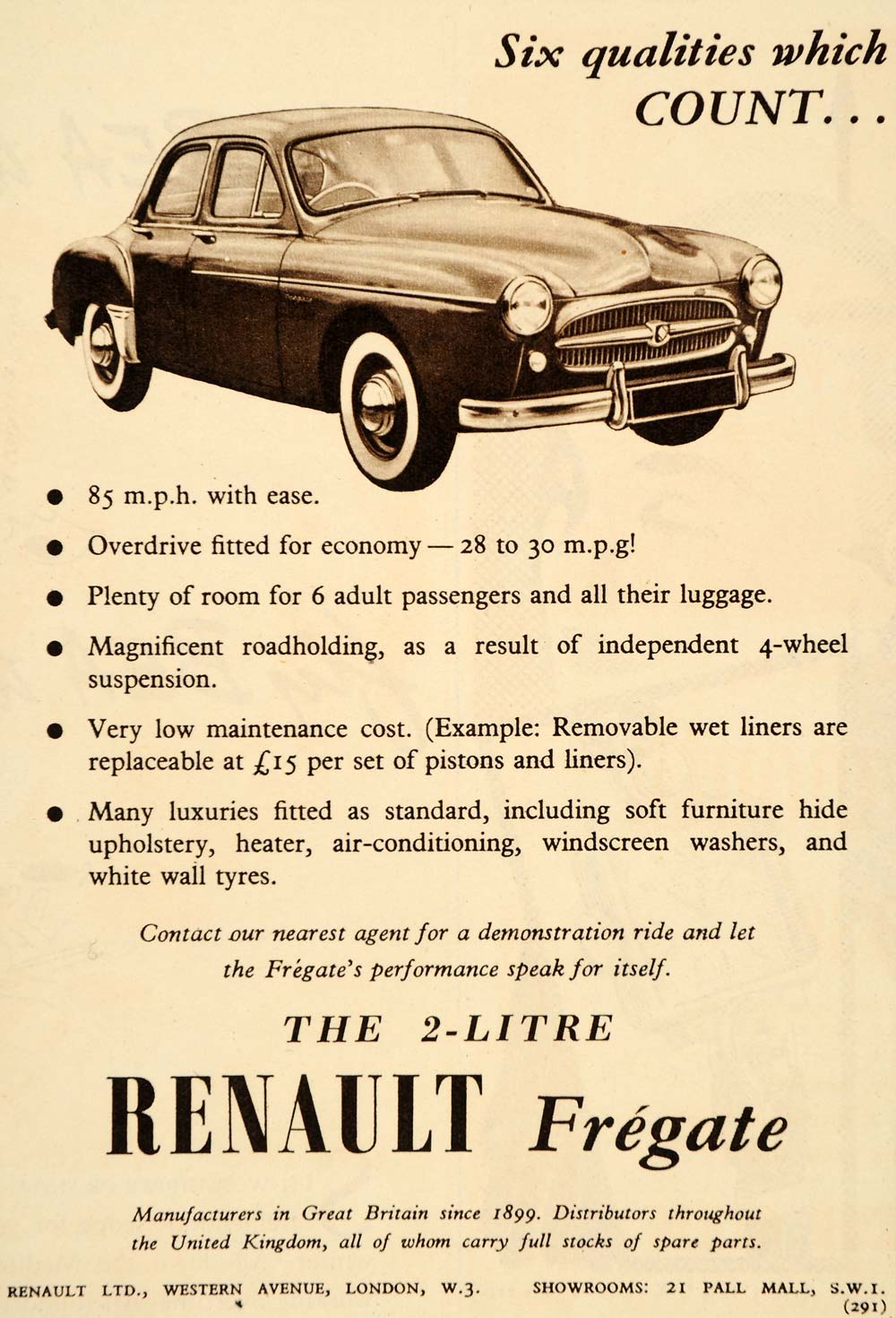 1955 Ad Renault Fregate 6 Passenger French Automobile - ORIGINAL ADVERTISING LN1