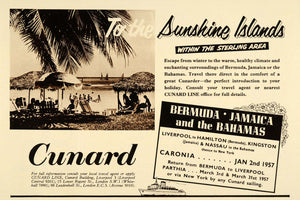 1956 Ad Cunard Line Ship Travel Bermuda Jamaica Bahamas - ORIGINAL LN1