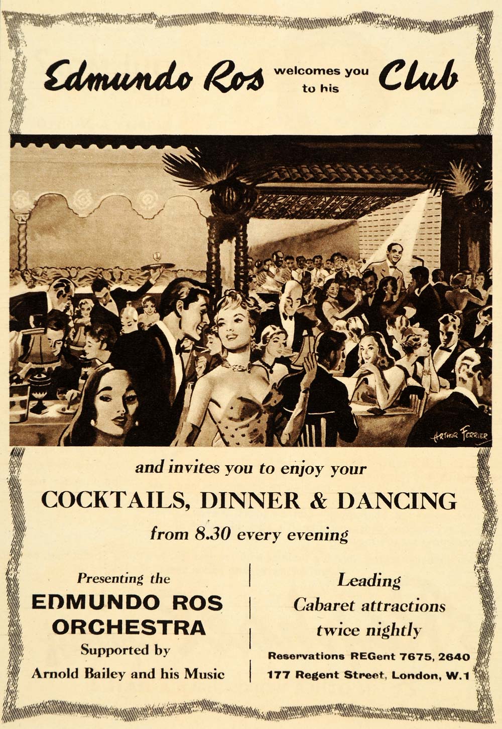 1956 Ad Edmundo Ros Nightclub Orchestra Cabaret London - ORIGINAL LN1