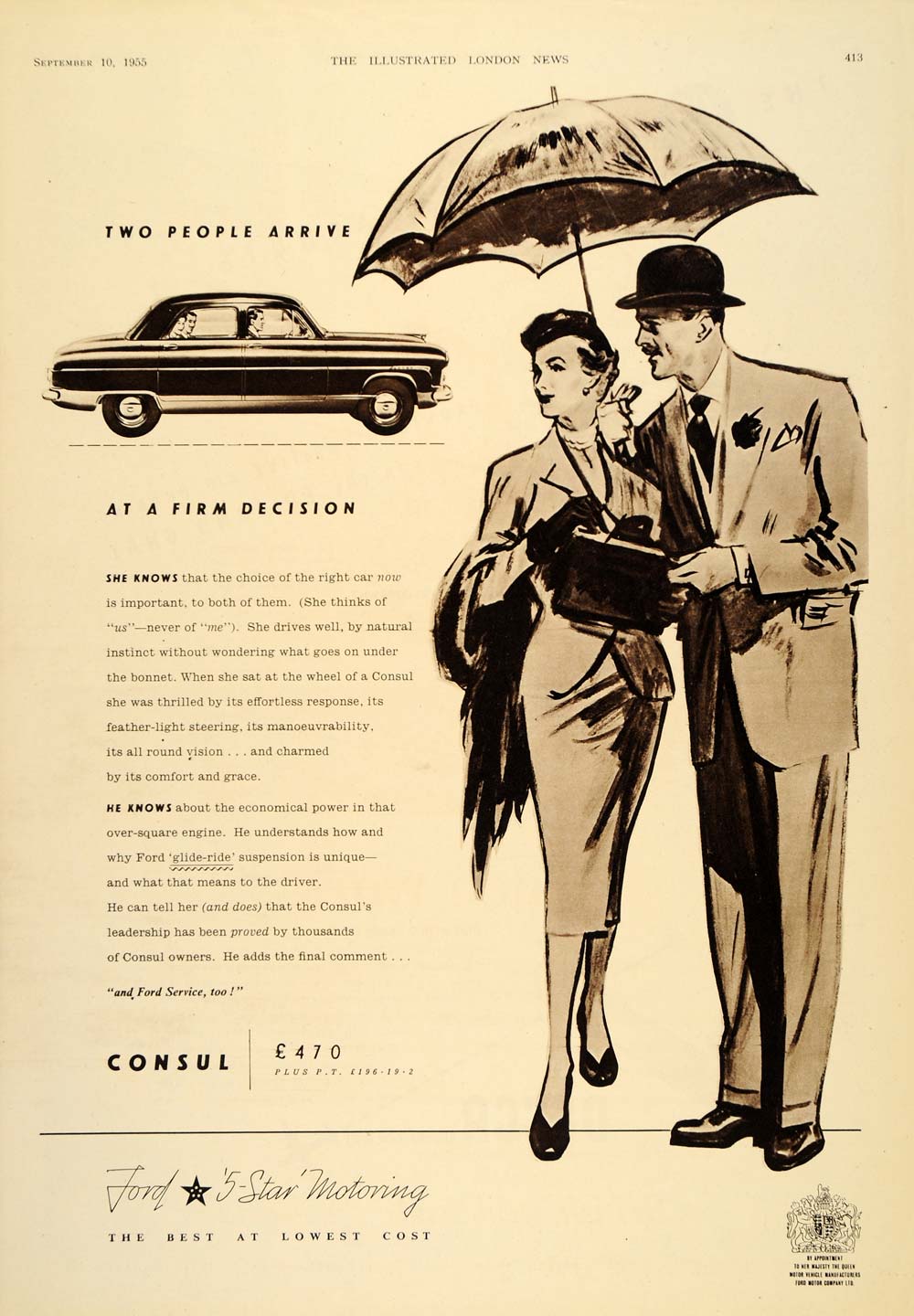 1955 Ad British Ford Consul Automobile Car Umbrella - ORIGINAL ADVERTISING LN1