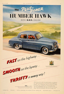 1955 Ad Humbler Hawk Blue British Car Automobile Rootes - ORIGINAL LN1