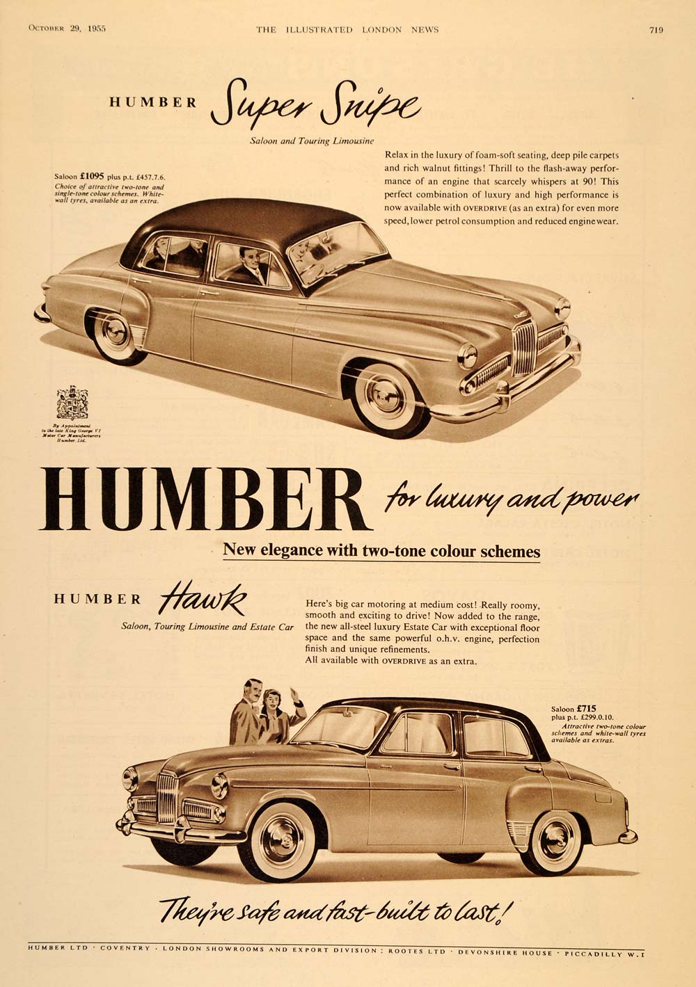 1955 Ad Humbler Super Snipe Hawk British Automobile Car - ORIGINAL LN1