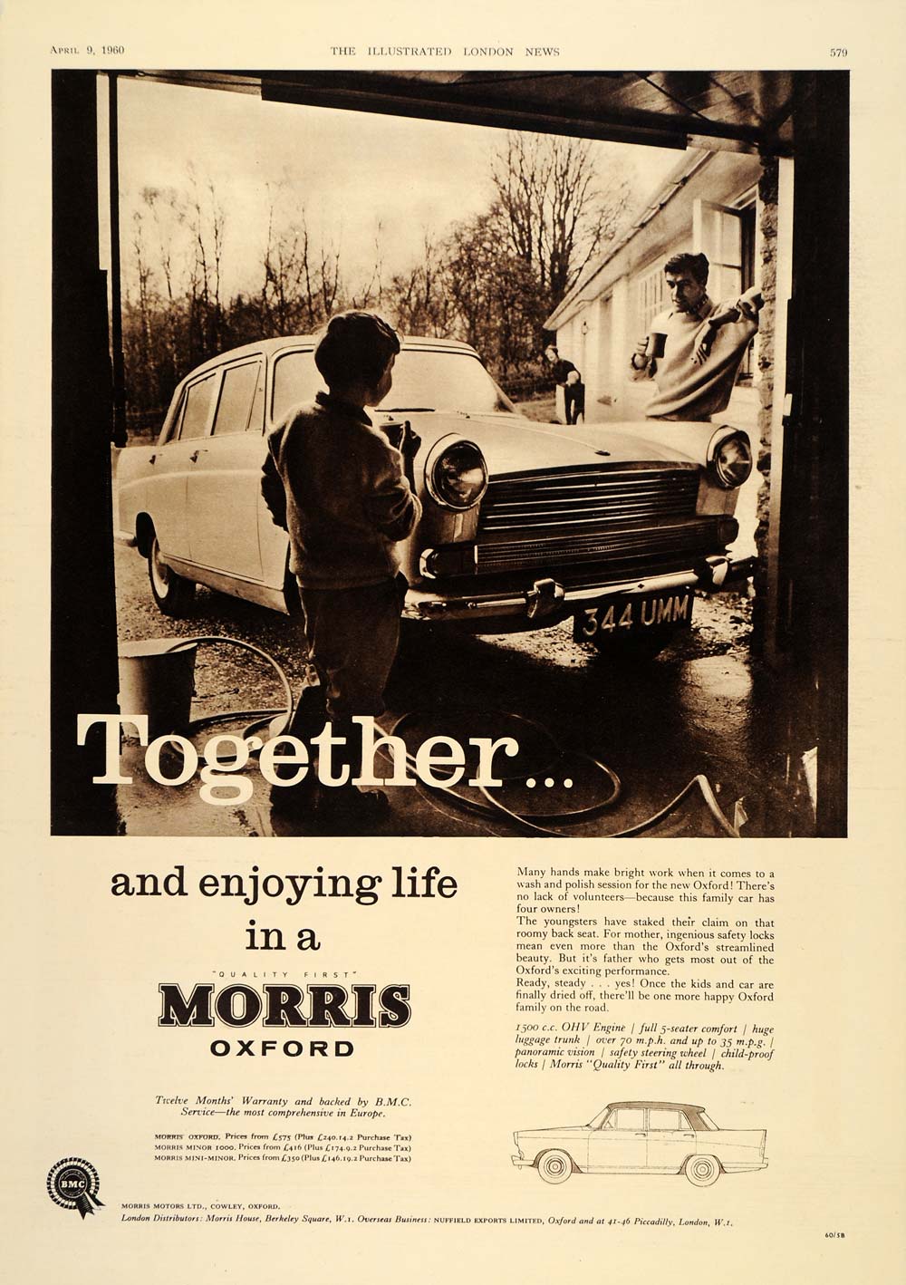 1960 Ad Morris Oxford Saloon Car Washing Automobile BMC - ORIGINAL LN1