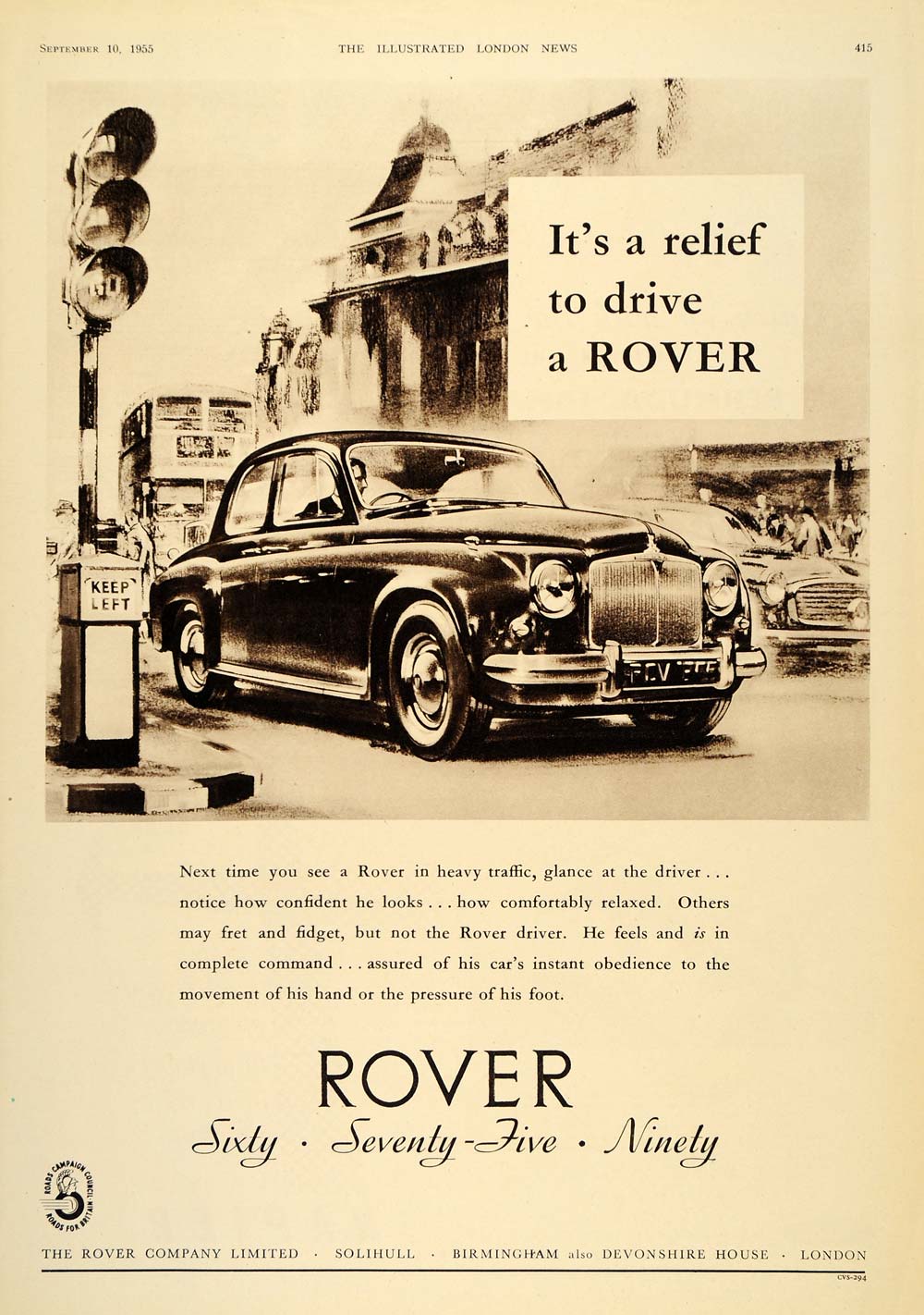1955 Ad Rover Sixty Seventy-Five Ninety Car Automobile - ORIGINAL LN1