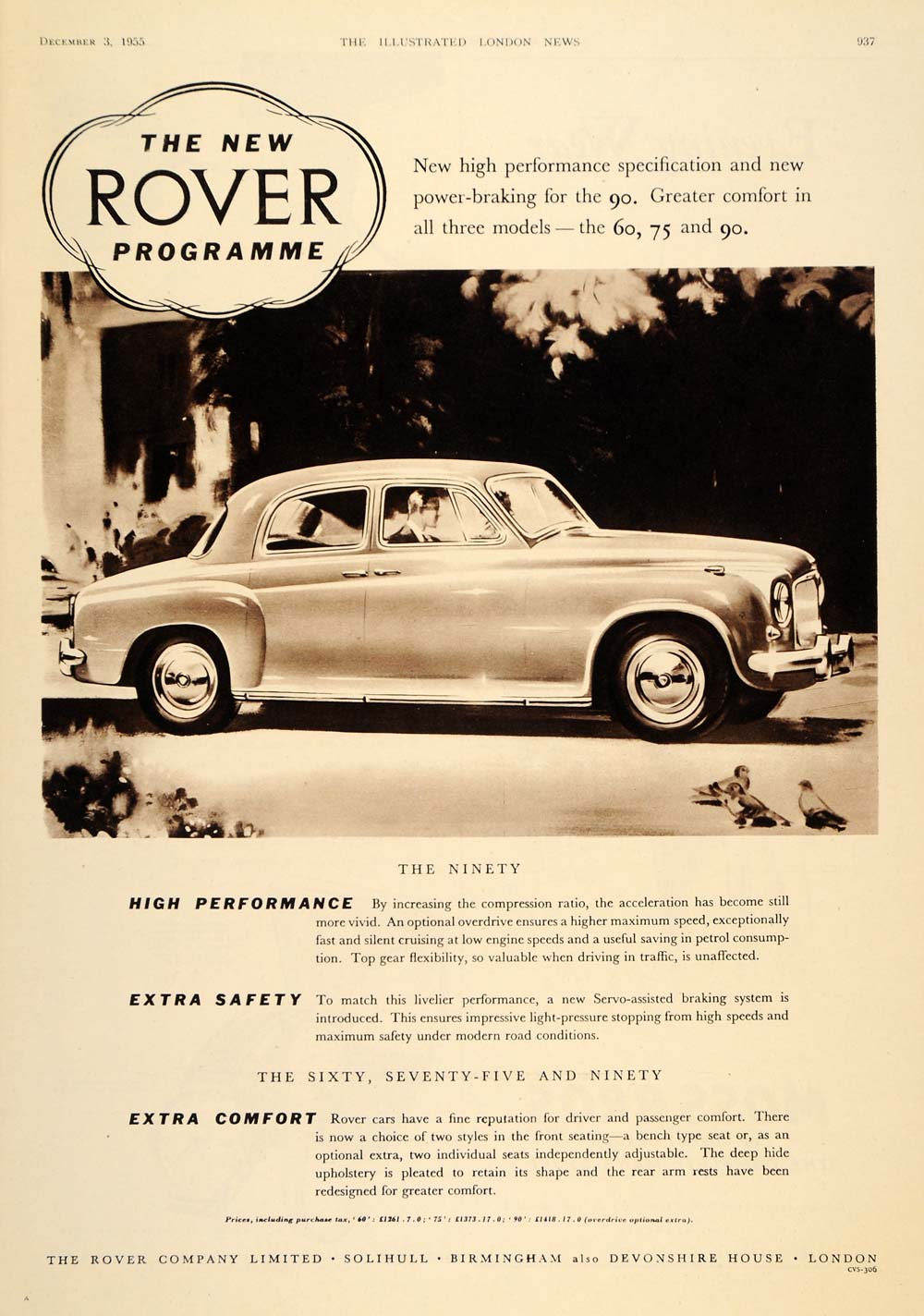 1955 Ad Rover Ninety British Car Sixty Seventy-Five - ORIGINAL ADVERTISING LN1