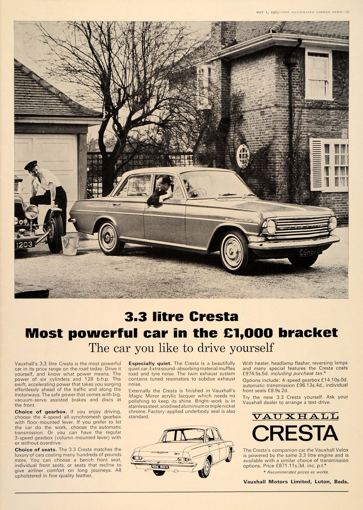 1965 Ad Vauxhall Cresta 3.3 Litre British Car Luton UK - ORIGINAL LN1